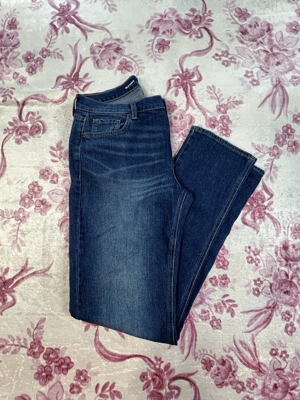Old Navy Wow Boyfriend Jeans Mid-Rise Dark Wash Denim Blue Size 10 Tall NWT